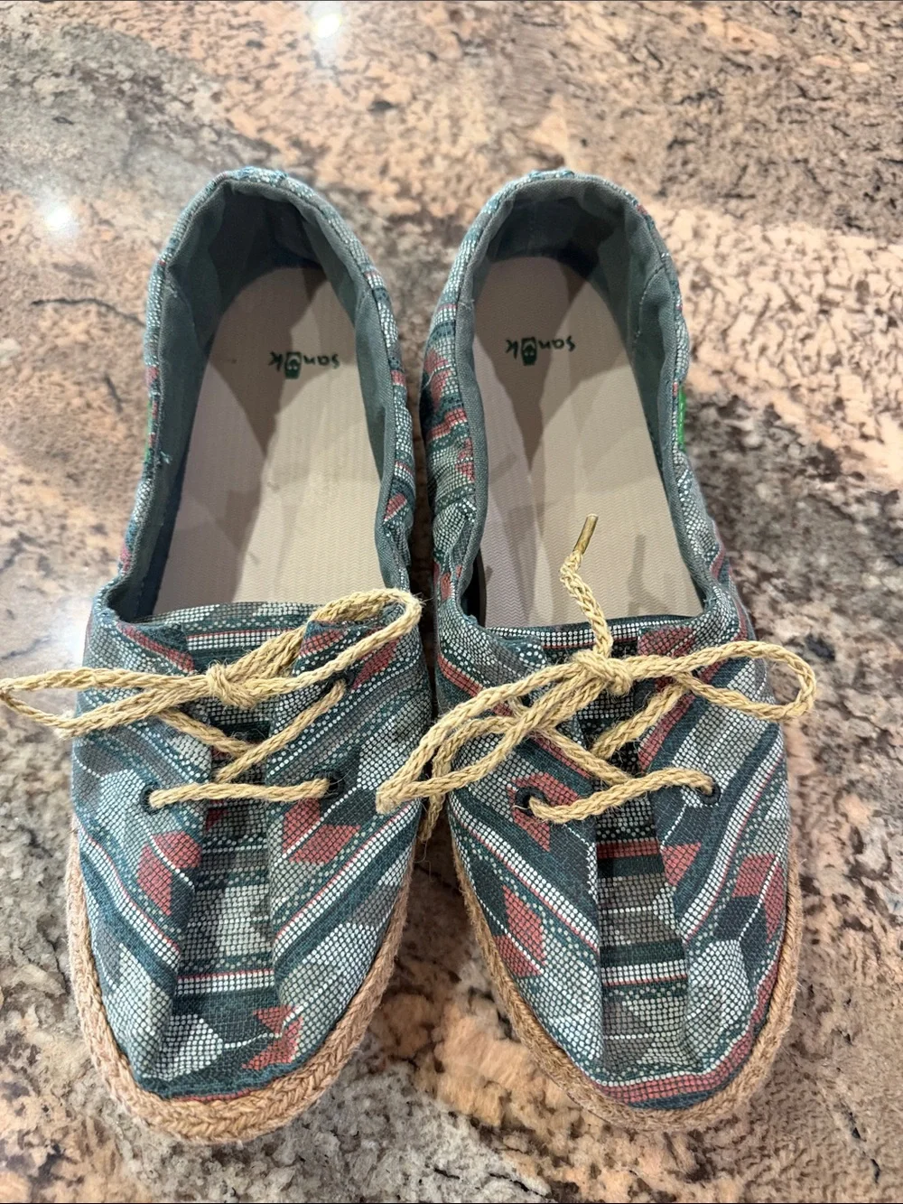Sanuk Women's Teal and Rust Patterned Espadrille Lace-Up